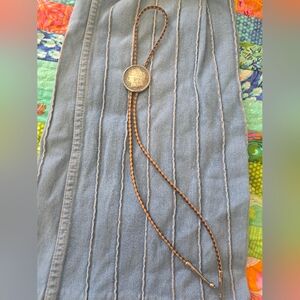 Antique 1900 MORGAN SILVER DOLLAR Coin Leather Bolo Tie